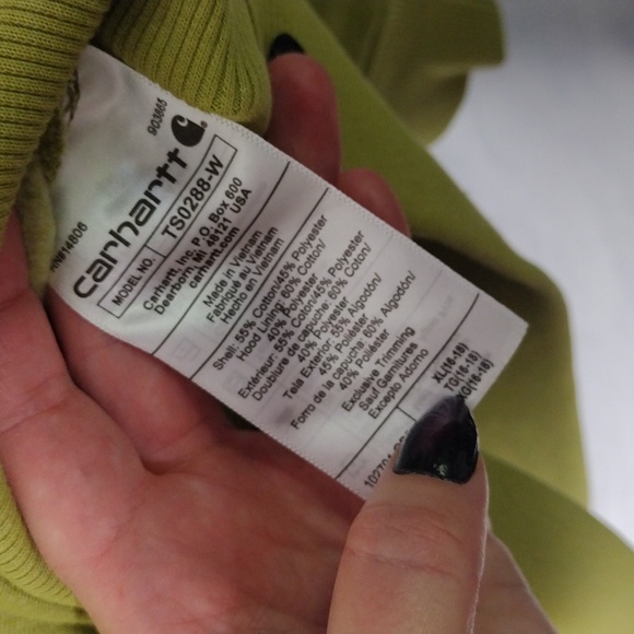 Carhartt Relaxed Fit Midweight Logo Sleeve Fleece Hoodie Olive Green Womens XL - Picture 3 of 6